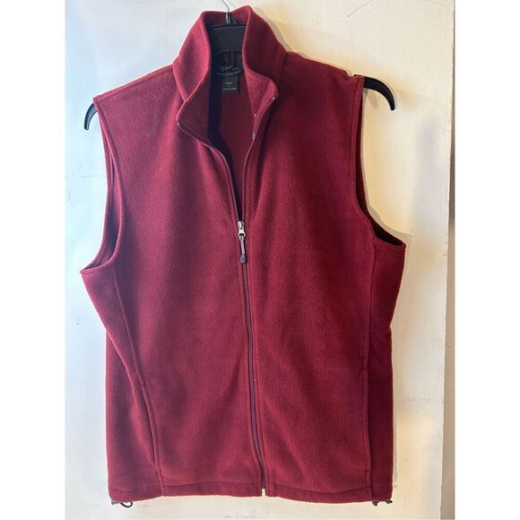 Woolrich fleece zipper vest men’s large burgundy Deep Ruby - Picture 1 of 7